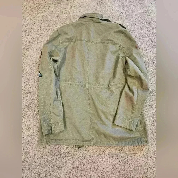 Sebby Green Cotton Army Jacket with Patches, Size Large - Picture 5 of 7